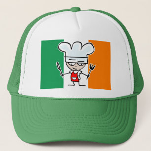 Chef-pet met Ierse vlag en koele cartoon Trucker Pet