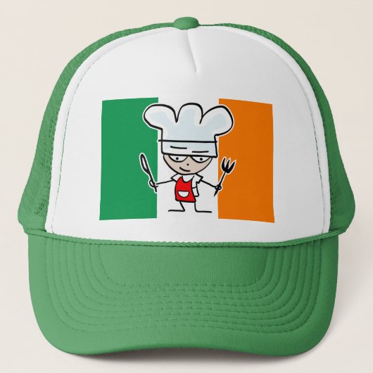 Chef-pet met Ierse vlag en koele cartoon Trucker Pet (Voorkant)