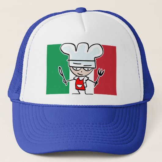 Chef-pet met italiaanse vlag en koele cartoon trucker pet (Voorkant)