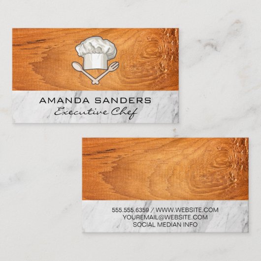 Chef Pet Spoon Fork | Houtmarmer Visitekaartje (Voorkant / Achterkant)