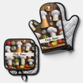 Chef Petten gepersonaliseerd Ovenwant & Pannenlap Set (Voorkant / Achterkant)