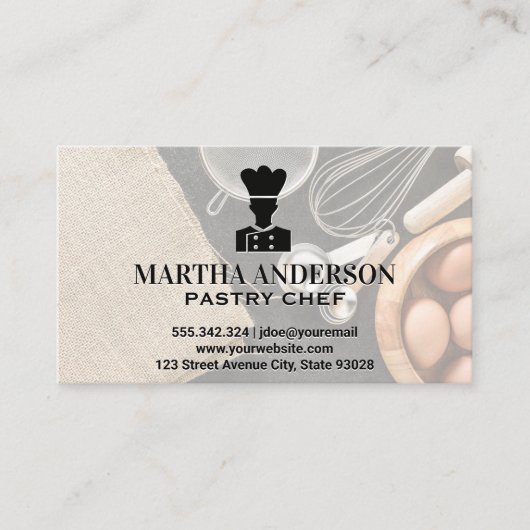Chef pictogram | Bak-ingrediënten en gereedschap Visitekaartje (Voorkant)