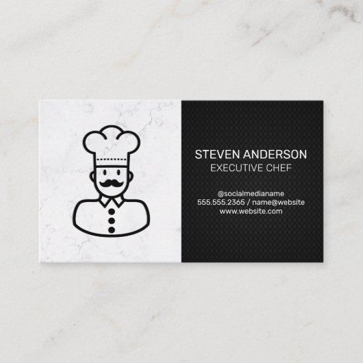 Chef-pictogram | Marmer en zwart vlees Visitekaartje (Voorkant)