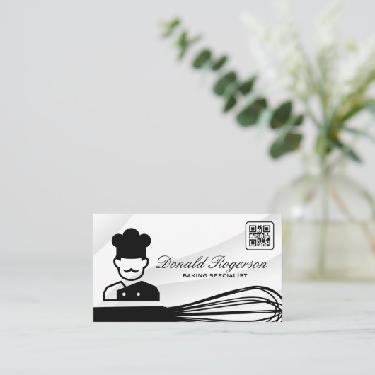 Chef-pictogram | Whisk | QR-code Visitekaartje (Staand voorkant)