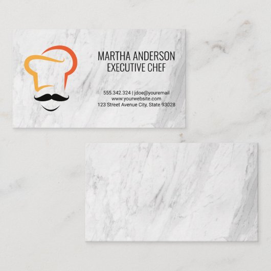 Chef-pictogram | Wit Marmer Visitekaartje (Voorkant / Achterkant)