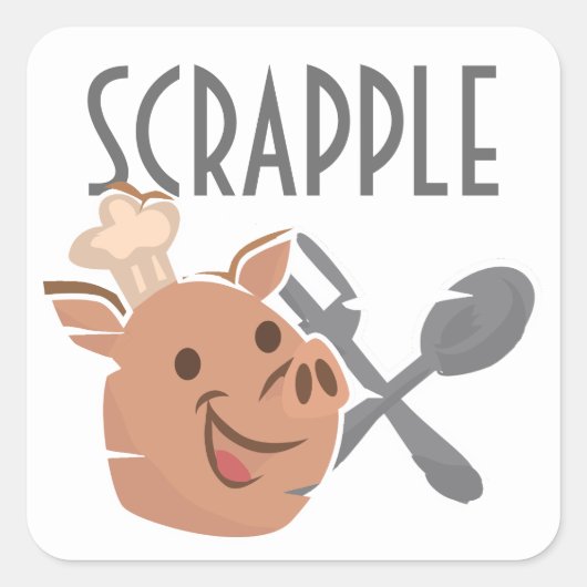Chef Pig Cooking Scrapple Vierkante Sticker (Voorkant)