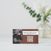 Chef Professionele Foto Bruin Leren QR Code Visitekaartje (Staand voorkant)