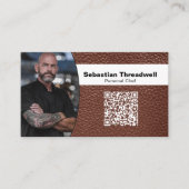 Chef Professionele Foto Bruin Leren QR Code Visitekaartje (Voorkant)