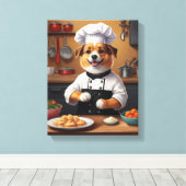Chef Puppy Maken van Voedsel Grappige Hond Keuken Canvas Afdruk (Insitu (Houten vloer))