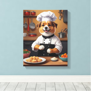 Chef Puppy Maken van Voedsel Grappige Hond Keuken Canvas Afdruk