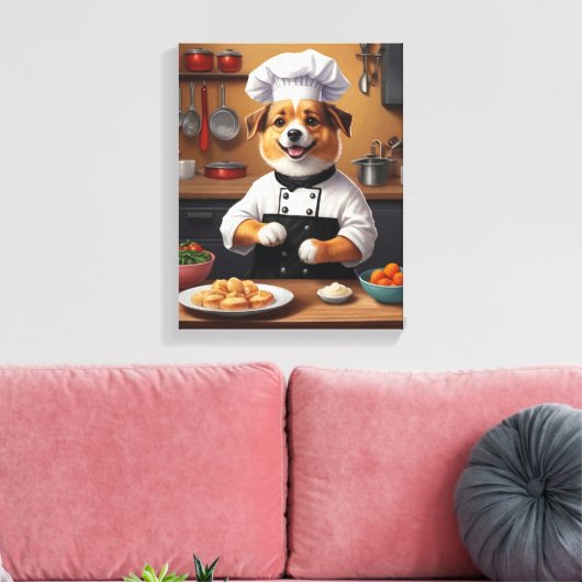 Chef Puppy Maken van Voedsel Grappige Hond Keuken Canvas Afdruk (Insitu (Woonkamer))