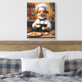 Chef Puppy Maken van Voedsel Grappige Hond Keuken Canvas Afdruk (Insitu (Slaapkamer))