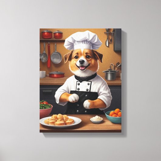 Chef Puppy Maken van Voedsel Grappige Hond Keuken Canvas Afdruk (Voorkant)