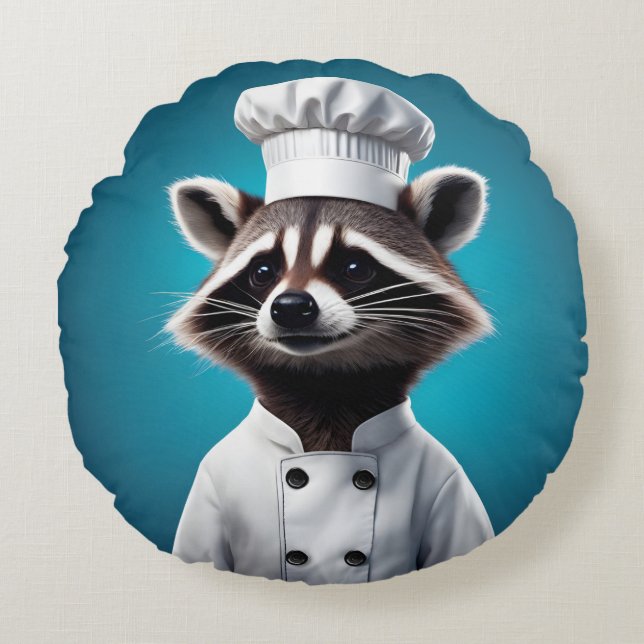 Chef Raccoon Rond Kussen (Voorkant)