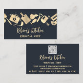 Chef Restaurant Catering Logo QR Navy Visitekaartje (Voorkant / Achterkant)