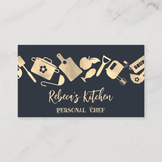 Chef Restaurant Catering Logo QR Navy Visitekaartje (Voorkant)