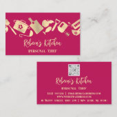 Chef Restaurant Catering Logo QR Roze Visitekaartje (Voorkant / Achterkant)