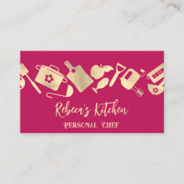 Chef Restaurant Catering Logo QR Roze Visitekaartje