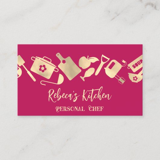 Chef Restaurant Catering Logo QR Roze Visitekaartje (Voorkant)