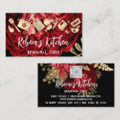 Chef Restaurant Catering QR Logo Gold Red Visitekaartje (Voorkant / Achterkant)