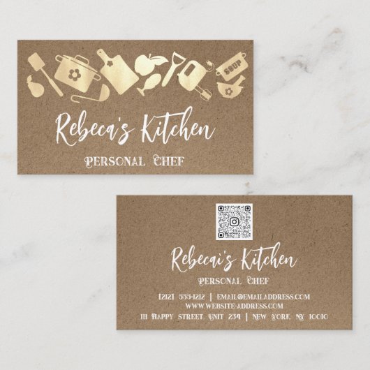 Chef Restaurant Catering QR Logo Kraft Visitekaartje (Voorkant / Achterkant)