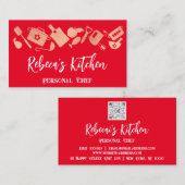 Chef Restaurant Catering QR Logo Rood Visitekaartje (Voorkant / Achterkant)