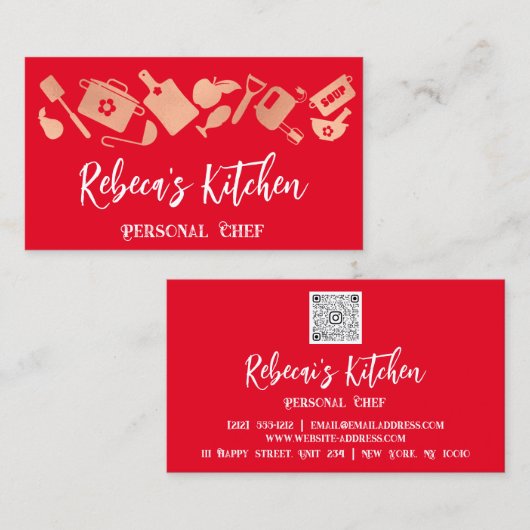 Chef Restaurant Catering QR Logo Rood Visitekaartje (Voorkant / Achterkant)