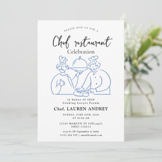 Chef Restaurant Feest Uitnodiging (Staand voorkant)