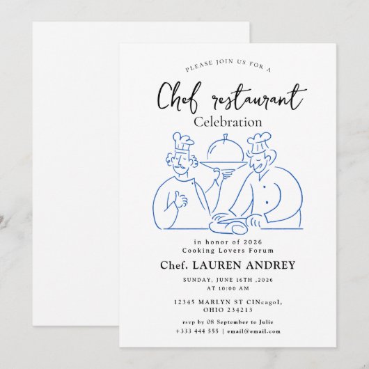 Chef Restaurant Feest Uitnodiging (Voorkant / Achterkant)