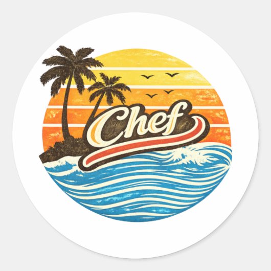 Chef Retro Sunset Design Ronde Sticker (Voorkant)