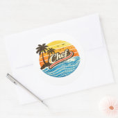 Chef Retro Sunset Design Ronde Sticker (Envelop)
