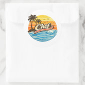 Chef Retro Sunset Design Ronde Sticker (Tas)