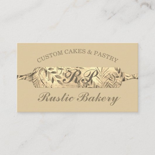 Chef Rustic Floral Rolling pin Bakery gold boho Visitekaartje (Voorkant)