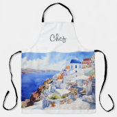 Chef Santorini Waterverf Schort (Voorkant)
