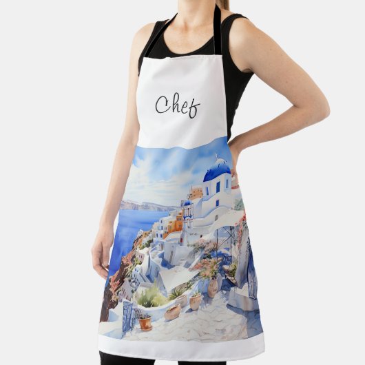 Chef Santorini Waterverf Schort (Insitu)