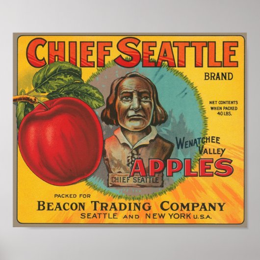 Chef Seattle Brand Apples  Crate Label Poster (Voorkant)