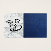 Chef Serving Food | Blauwe lederen marmer Visitekaartje (Achterkant)