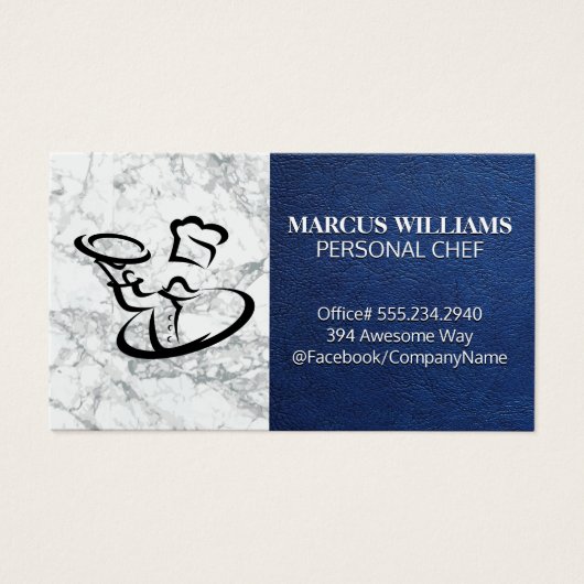 Chef Serving Food | Blauwe lederen marmer Visitekaartje (Voorkant)