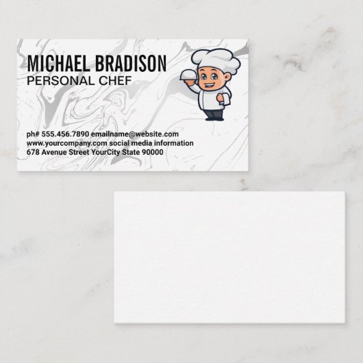 Chef Serving Food Logo | Liquid Silver Background Visitekaartje (Voorkant / Achterkant)