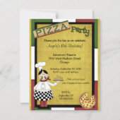 Chef Serving Hot Pizza Party Invitation Kaart (Voorkant)