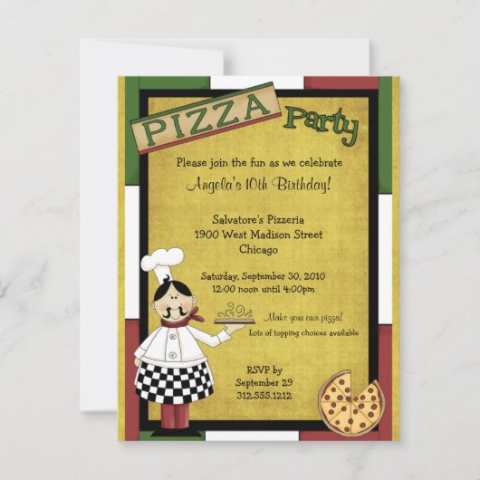 Chef Serving Hot Pizza Party Invitation Kaart (Voorkant)