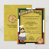Chef Serving Hot Pizza Party Invitation Kaart (Voorkant / Achterkant)