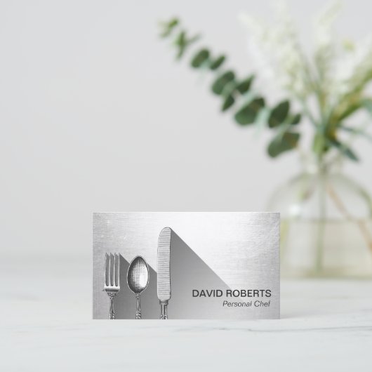 Chef Silverware Catering Modern Zilver Visitekaartje (Staand voorkant)