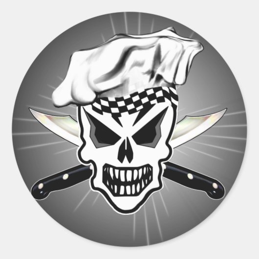 Chef Skull 2 en gekruiste koksmessen Ronde Sticker (Voorkant)