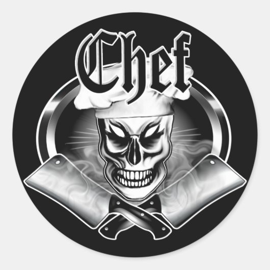 Chef Skull 4 Ronde Sticker (Voorkant)