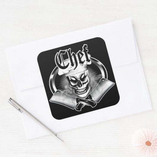 Chef Skull 4 Vierkante Sticker (Envelop)