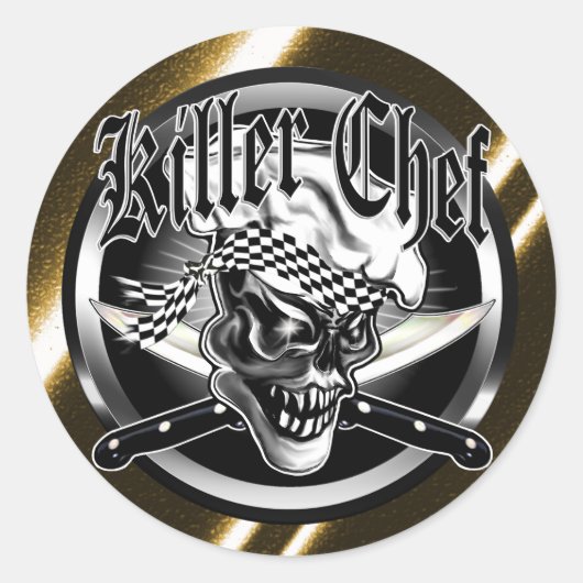 Chef Skull 5 Ronde Sticker (Voorkant)