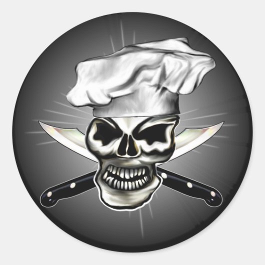 Chef Skull 8 Ronde Sticker (Voorkant)