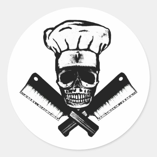 Chef Skull (B&W) Ronde Sticker (Voorkant)