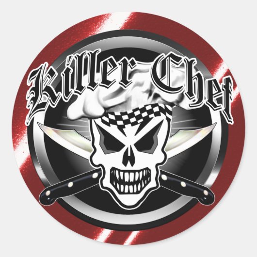 Chef Skull en Crossed Chef Knives 2 Ronde Sticker (Voorkant)